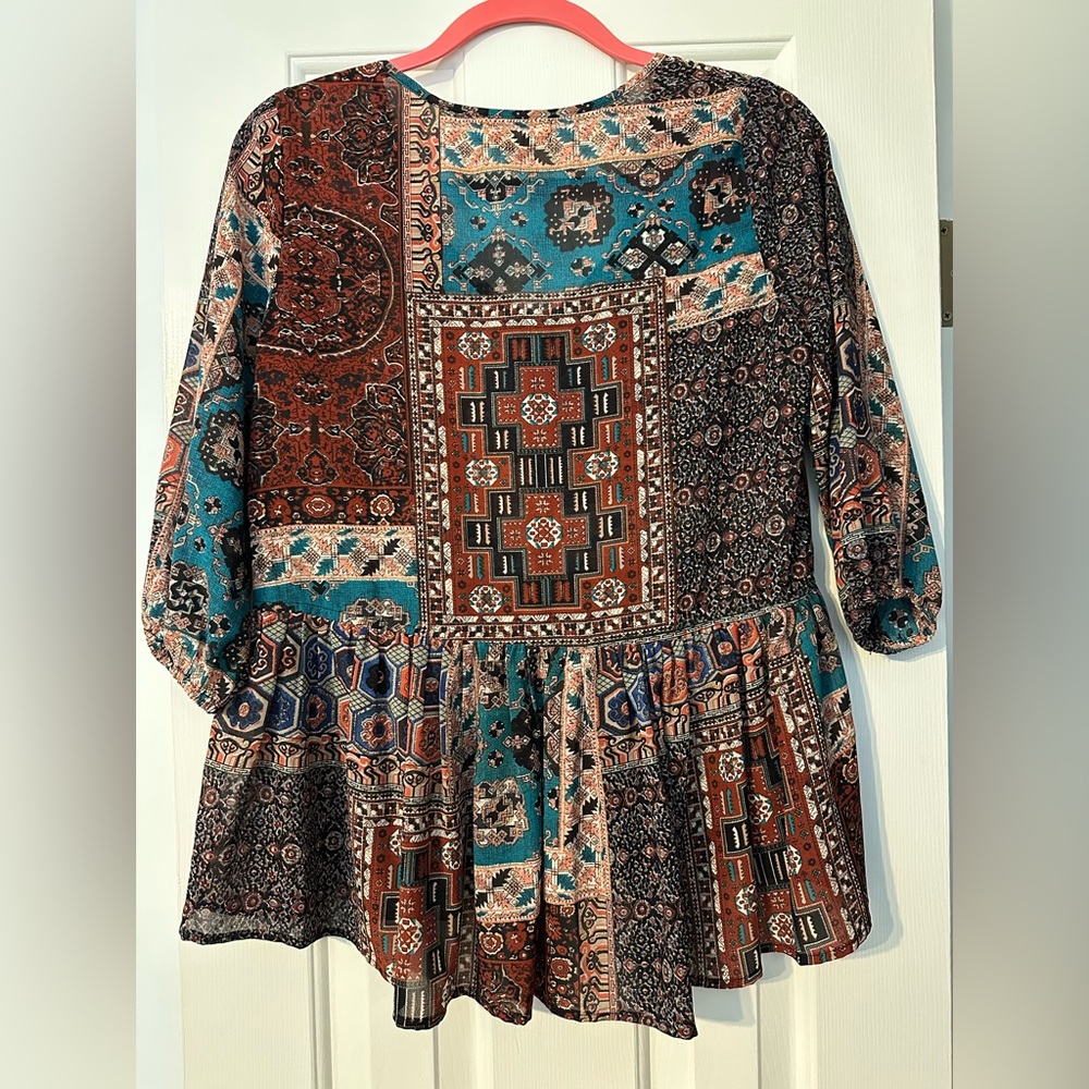 Umgee Multicolor Patchwork Blouse - image 2